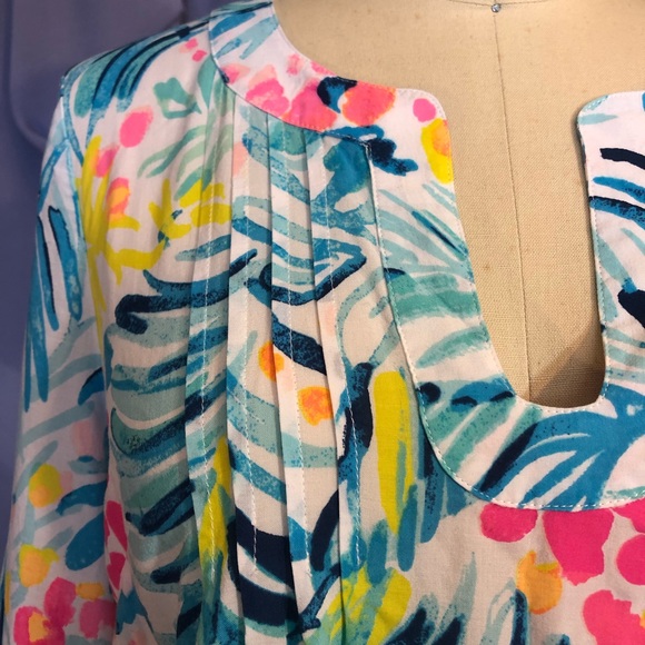 Like New Vintage Lilly Pulitzer peasant white blue pink top Size XSmall Y2K - Picture 5 of 8
